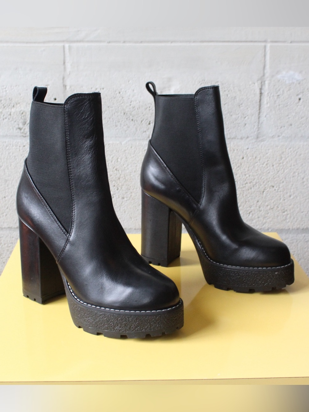 Schutz - NEW Billie Platform Leather Black Slip-On Bootie